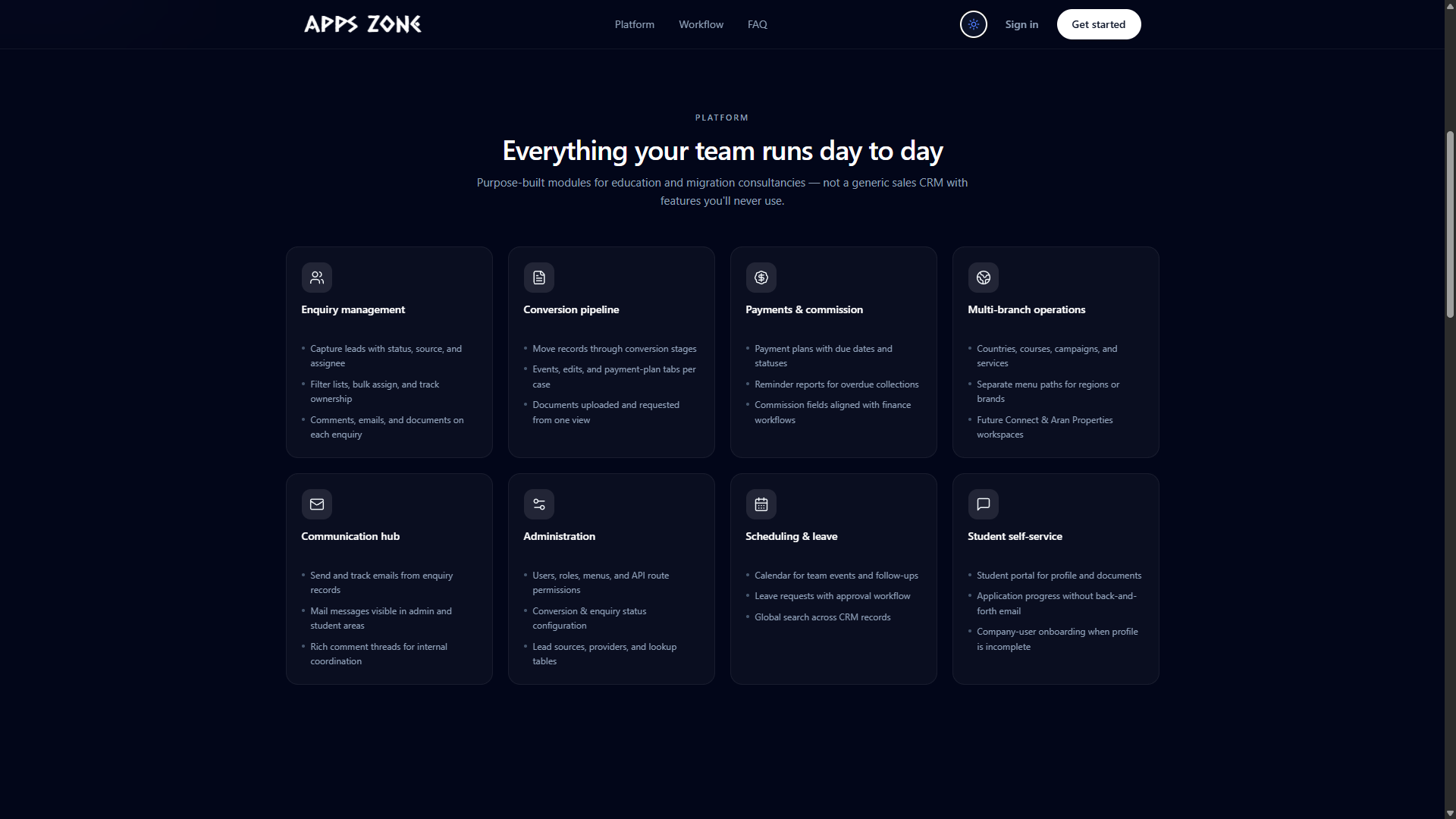 AppsZone CRM platform features