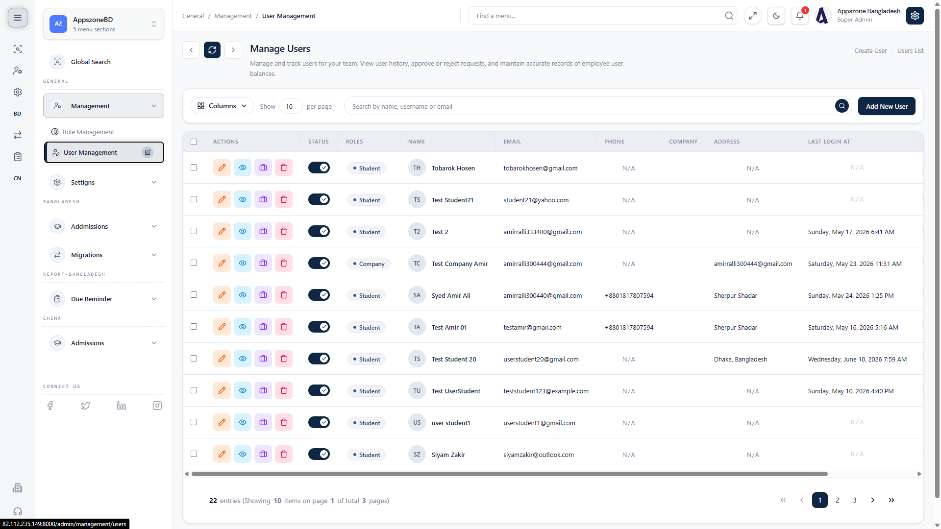 User management — filter, search, and status at a glance